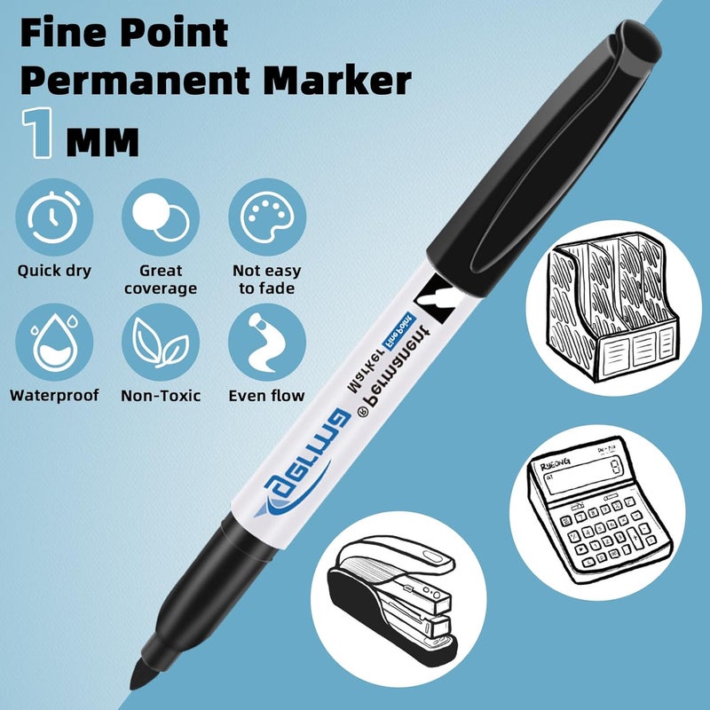 Cgerma Permanent Markers Bulk Fine Point, 16 Count Fine Tip Black Permanent Markers Set, Quick Drying, Fade Resistant, Works on Plastic, Wood, Stone, Metal and Glass For the Office, School, Home - Image 4
